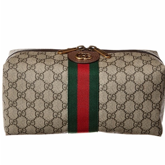 Gucci Handbags - Gucci Beige Canvas Cosmetic Bag with Gold and Red Accents Brand new never used✨